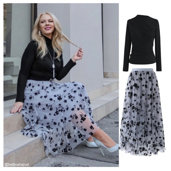 NWOT CHICWISH 3D Double-Layered Mesh Midi Skirt | Sz S | Dusty Blue - Picture 3 of 4